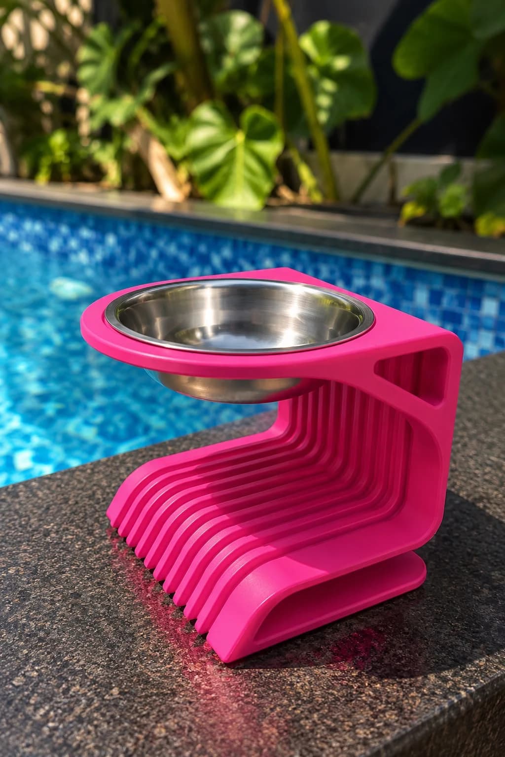 Comedouro elevado Rosa Pink Perolado com tigela de aço inoxidável