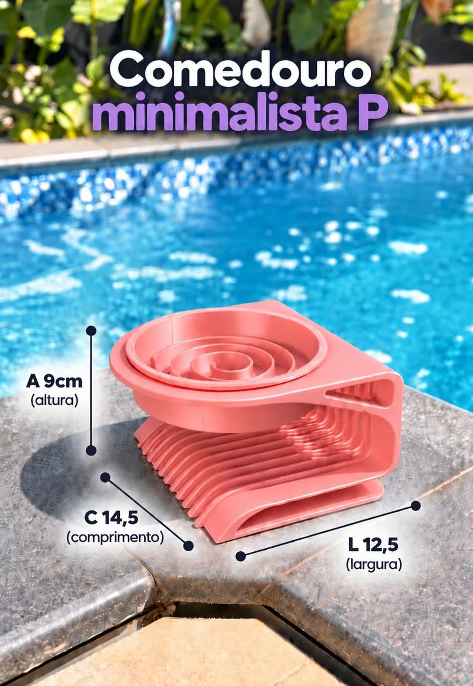 Minimalista P com tigela lenta: altura 9 cm, comprimento 14,5 cm e largura 12,5 cm