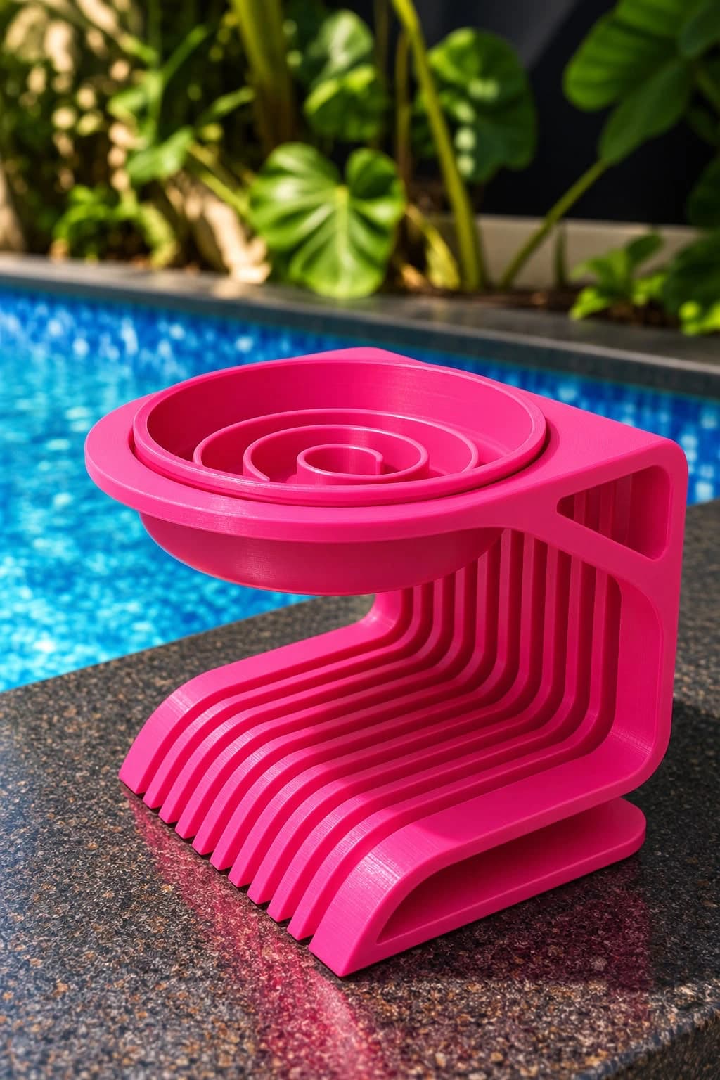 Comedouro elevado Rosa Pink Perolado com comedouro lento de PLA e relevos em espiral